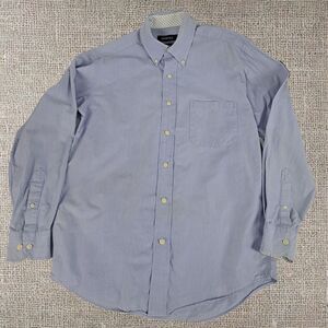 George Blue Striped Cotton Blend Dress Shirt Classic Fit Small 15in Neck Long